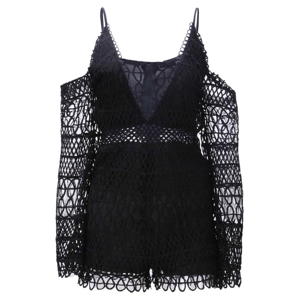 Off Shoulder Crochet Sleeve Romper - Picture 2 of 8